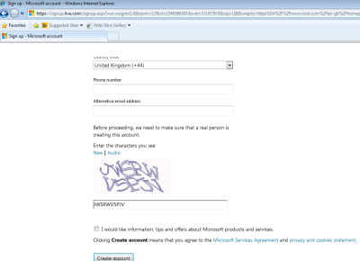 Screenshot of captcha verification of signup state