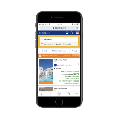 Booking.com results for 'Santorini Greece hotels'