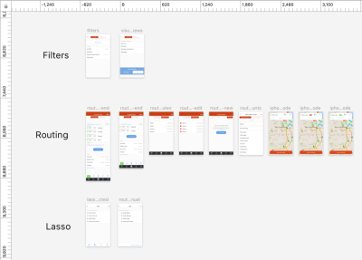 Screenshot of organizing a design file in the program Sketch.