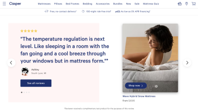 A screenshot of the Casper.com website taken in April 2022 where the previous and next buttons are both floating on the side of the page