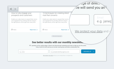 A screenshot of a newsletter sign up form with with a privacy statement link available