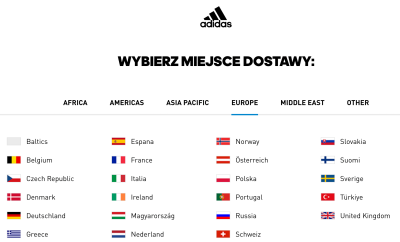 Delivery location and language selection are tightly coupled on Adidas. It’s impossible to adjust the country and the preferred language separately.