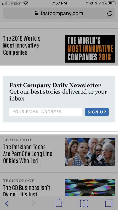 Example of a subscriber form that could be in a pop-up but isn’t