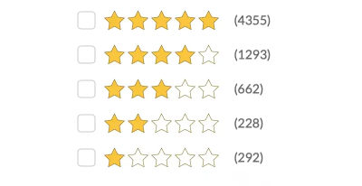 Visualization of ratings in the form of bright orange stars and the number of reviews next to it