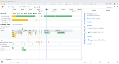 The performance insights panel, in Chrome DevTools