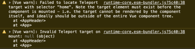 error message in console when you teleport to an invalid element