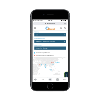 Akamai media delivery network map - Asia storage vs. competitors