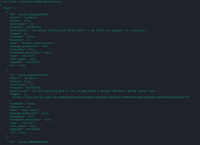 JSON data response prints out the console from an HTTP request to the products function