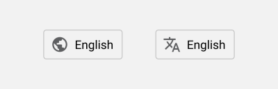 Language selector buttons with icons. Icon 1 shows the earth, icon 2 shows two letters from different alphabets