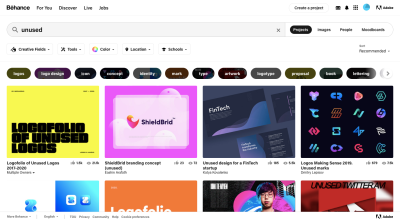 A search for “unused” designs on the Behance website