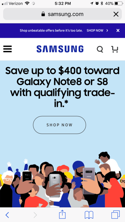 Big ghost button on Samsung’s mobile website.