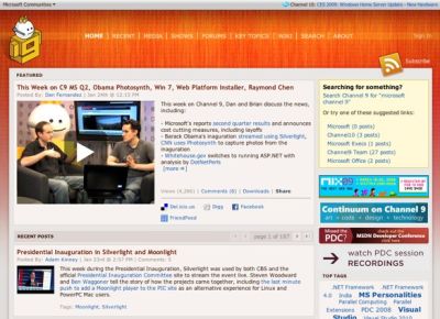 A screenshot of Microsoft’s Channel 9 website