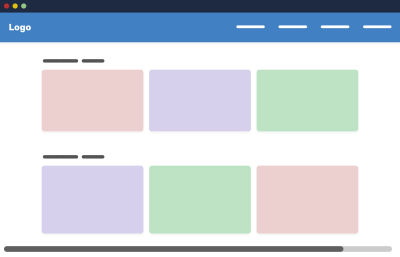 A wireframe example of a website with six boxes showing as placeholders for text or images