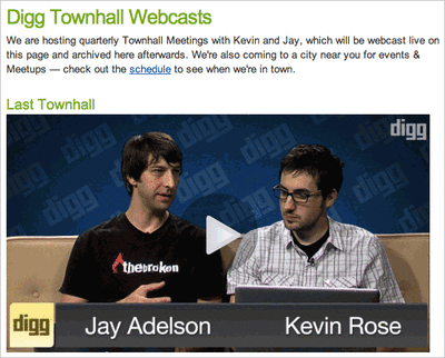 A screenshot of Digg Town Hall