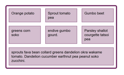 Three rows of items with gutter spacing between them