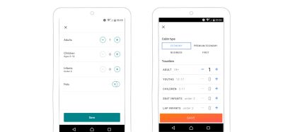 A stepper is used in the Android-native Airbnb app to select guests and on the mobile-optimized website of Kayak to add passengers.