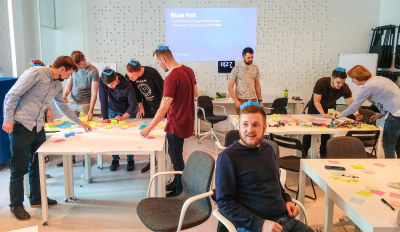 A photo of the brainstorming session using the Six Thinking Hats technique