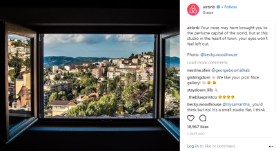 Sharing user content helps you get to that user’s audience. Airbnb uses such content to show off its users’ talents behind the camera.