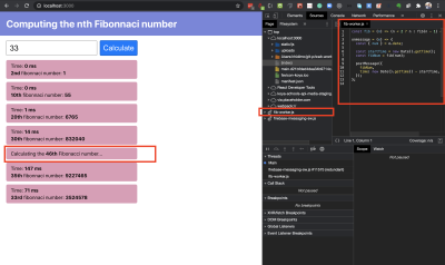 showing loading state while worker is active.