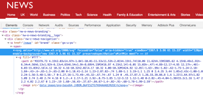 Screenshot of Chrome BBC News logo with devtools open