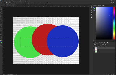 Three different colored circles with a selection box inside them