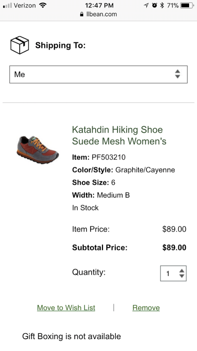 L.L. Bean wish list option