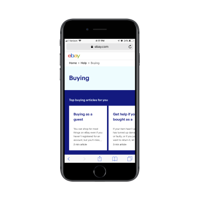 eBay Contact page with articles