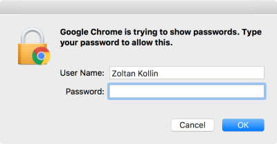 Before getting access to your own stored passwords in Chrome, you need to authenticate with your computer password.