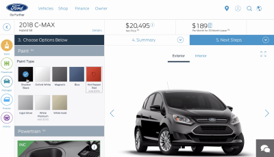 Ford's configurator has a tad bit too much going on at once. The more intricate a product, the more difficult it will be to show a wide range of options without overwhelming the customer with complex decisions.