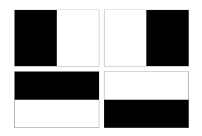 Four different shapes with equal amount of black and white pixels.