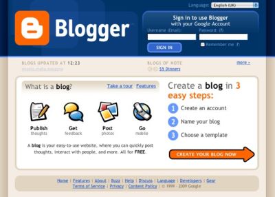 A screenshot of Blogger Homepage