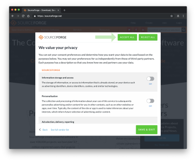 sourceforge privacy settings