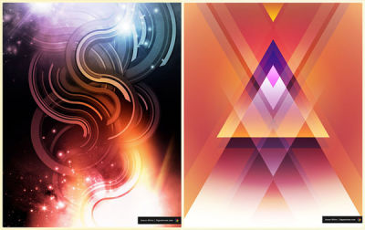 Image is divided into two parts, a composition of wavy shapes and a composition of triangular shapes