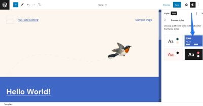A screenshot of WordPress Full-Site Editing color themes preview
