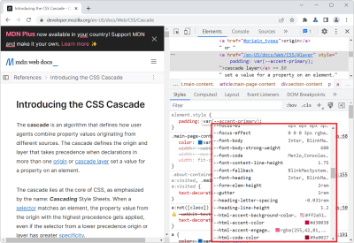 Chrome DevTools, showing the var() autocomplete, with previews for all variables