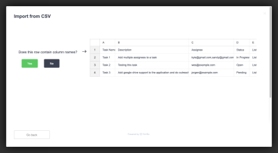 ClickUp data importer asks users ‘Does this row contain column names?’ for better data processing