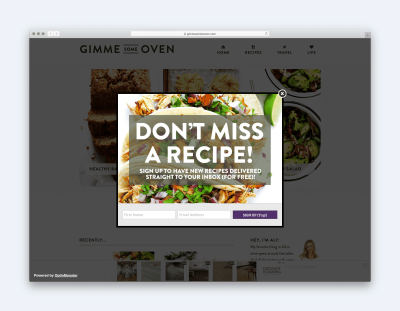 Exit-Intent Overlay Example of a big popup for signing up to their newsletter