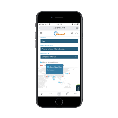 Interactive Akamai media delivery network map - locations in Osaka, Japan