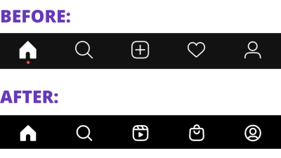 Instagram footer design: the top is before November 2020 and the bottom is after November 2020