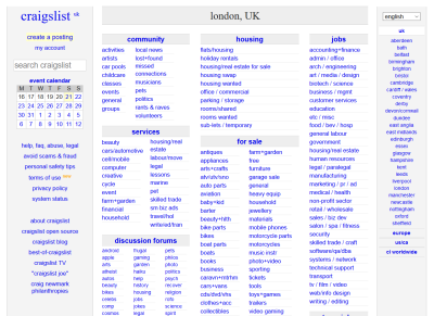 Craigslist’s London homepage as it appears in 2020