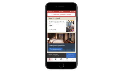 Hotels.com Discovery page in app