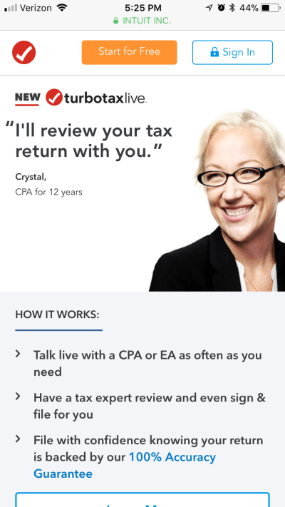 TurboTax’s multiple CTAs.