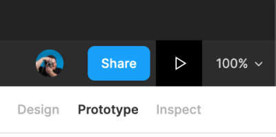 Part of the Figma interface with focus on the Play icon used for prototypes