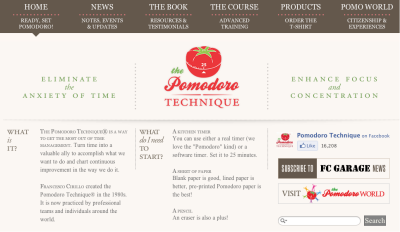 A screenshot of Pomodoro Technique webpage.