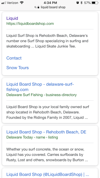 Refer to the first search result for Liquid Surf Shop. Notice how succinctly it’s written.