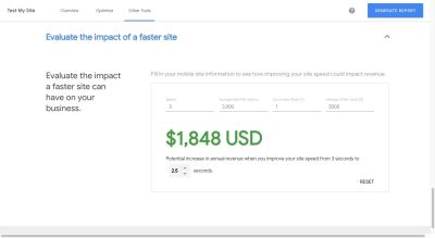 Test My Site revenue impact calculator