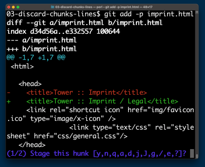 Precisely selecting chunks we want to put into the next commit