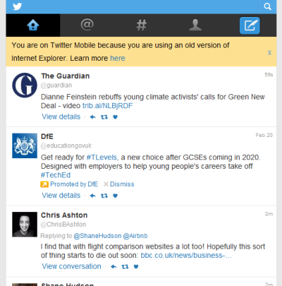 Screenshot of Twitter feed