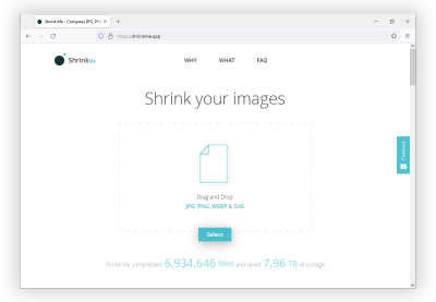 A screenshot of Shrink Me website