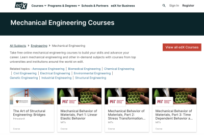 edX page for mechanical engineering courses.